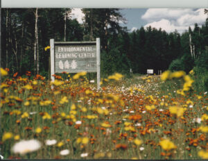 Environmental Learning Center sign in wildflower field